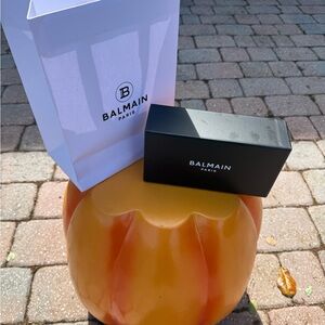 Balmain Black Sunglasses Box with White Branded Bag and Orange Display
